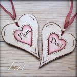 Mum And Dad Wooden Hearts - Pyrographed And..