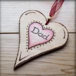 Mum And Dad Wooden Hearts - Pyrographed And..
