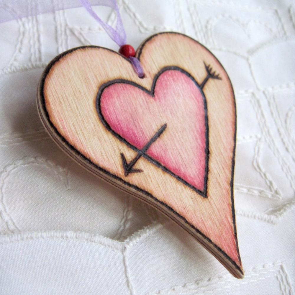 Cupid Heart-on-a-card - Personalized Hanging Wooden Heart ... Weddings, Anniversarys, Celebrations, Love Token