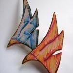 Blue Starbird Wooden Brooch - Pyrography,..