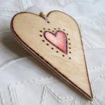 Wood Heart-on-a-card - Hanging Wooden Heart .....