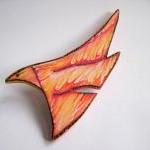 Star Bird Wooden Badge/brooch - Decoupage,..