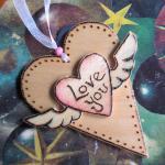 Love You Wooden Winged Heart - Wood Burnt, Hand..